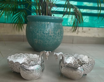 Vintage Seba England Silver Plated Swan Trinket Dish Set - 3-piece