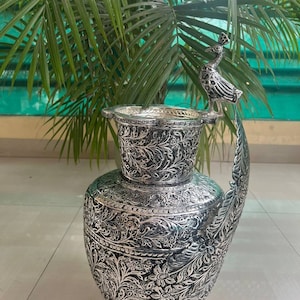 Duitse zilveren bloemenvaas, antieke grote pauwenvaas, interieuraccent, elegant middelpunt, decor hal, gratis expreslevering