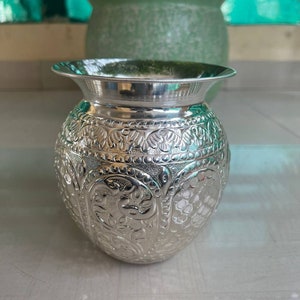 Duitse zilveren kalash-lota, zilveren minipot, kalash voor puja, tempeldecor, pooja-accessoires, lota voor pooja gratis expreslevering