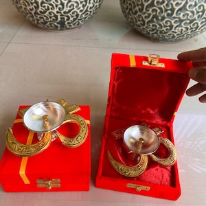 Kavel van 200 gouden om deepam in rood fluwelen doos, 5 inch olie diya, bruiloft gunst, bulk cadeaus, religieus cadeau, gratis expreslevering