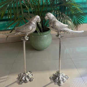 German Silver Parrot Stand , Pair Of 2 Parrot Stand, Parrot Showpiece, 20 Inches, Parrot Stand, Free Express Delivery