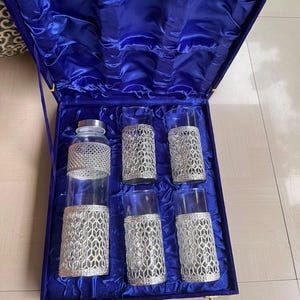 Duitse zilveren waterflesset met 4 glazen met fluwelen doos, cadeau voor haar-hem-verjaardagscadeau, gratis expreslevering