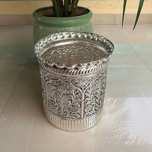 Duits zilveren Kuncham, met de hand gegraveerde grote plantenbak, bloemenvaas, tuindecor, antieke plantenpot, housewarming cadeau, gratis expreslevering