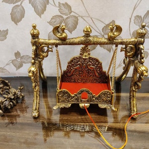 German Silver Hand Engraved Swing For Hindu Diety, Antique Oxidized Silver Jhula, House Temple, Diwali Decor,Free Express Delivery