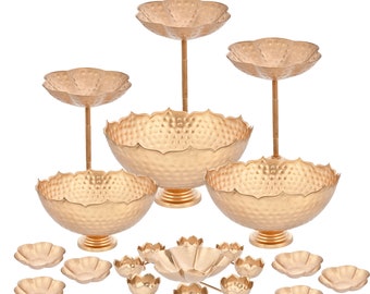 13 Piece Taj Urli Bowl Set, Urli With Stand For Floating Candle-Flowers, Diwali Decor, Candle Holder For Home, Free Express Delivery