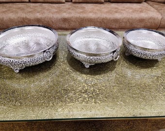 Hand Engraved German Silver Urli Bowl: Diwali Centerpiece Decor