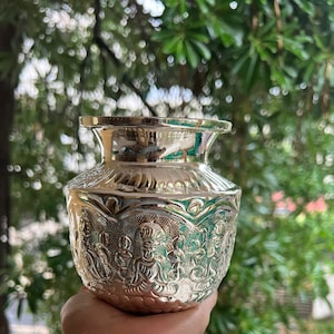 Duitse zilveren laxmi kalash lota, zilveren minipot, kalash voor puja, diwali pooja kalash, pooja-accessoires, gratis expreslevering
