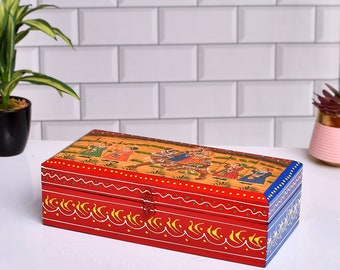 Wooden Hand Painted Dry Fruit  Box, Decorative Storage Box, Trinklet Box, Snacks Box, Dining Table Decor, Unique Gift, Free Express Delivery