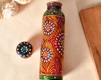 Botella de agua de cobre pintada a mano: artículos para beber ayurvédicos, sin juntas