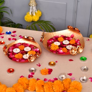Wrought Iron Urli Bowl Set, Set Of 2 Rose Urli For Floating Candle-Flowers, Diwali Decor, Candle Holder For Home, Free Express Delivery