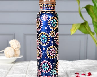 Botella de agua de cobre pintada a mano: artículos para beber ayurvédicos sin juntas