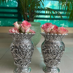 Duitse zilveren bloemenvaas, decoratieve antieke bloemenvaas voor interieur, esthetische kamerinrichting/diwali decor/gratis expreslevering
