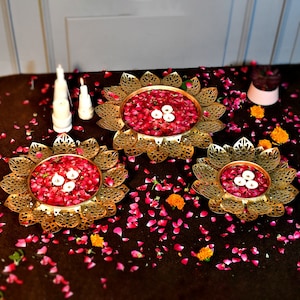 Conjunto de 3 Lotus Urli Bowl, Urli Bowl para flores de velas flotantes, decoración Diwali, portavelas a la luz del té para el hogar, entrega exprés gratuita
