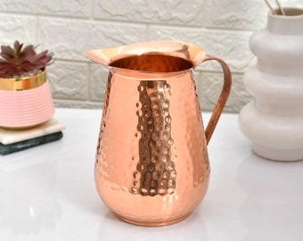 Hammered Copper Water Pitcher: Rustic Kitchen Jug, 2 Litre