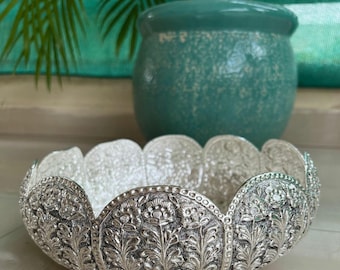 Hand Engraved German Silver Urli Bowl: Diwali Decor