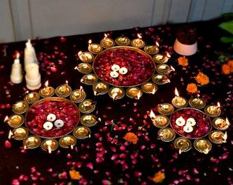 Lotus Urli Bowl, Diya Shaped Urli Bowl For Floating Candle-Flowers, Diwali Decor, Tealight Candle Holder For Home, Free Express Delivery