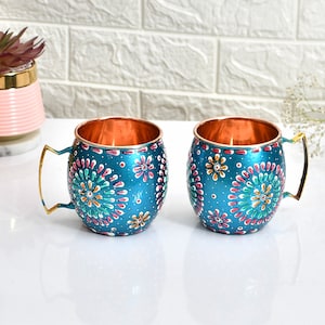 Pure Copper Mug, Moscow Mule Hand Painted Mug ,16 Oz Classic Drinkware, Aniversary Gift, Gift for Him, Beer Mug, Free Express Delivery