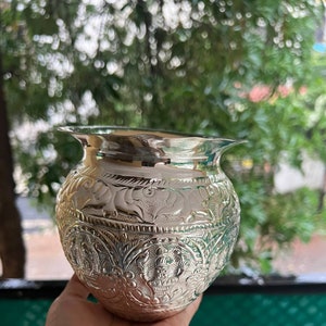 German Silver Laxmi Kalash Lota: Diwali Pooja Dekor