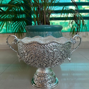 German Silver Fruit Bowl, Hand Engraved With Intricate Carving Fruit Bowl, Asthetic Design Bowl, Table Decor, Free Express Delivery
