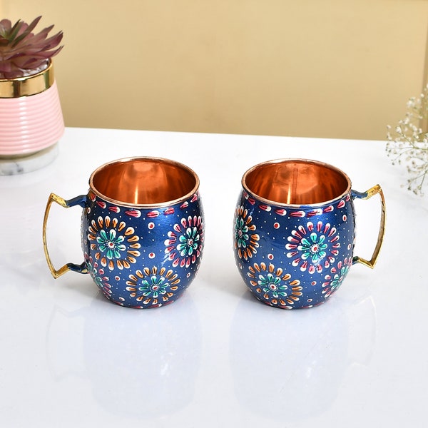 Pure Copper Mug, Moscow Mule Hand Painted Mug ,16 Oz Classic Drinkware, Aniversary Gift, Gift for Him, Beer Mug, Free Express Delivery