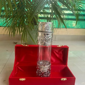 1 liter glazen waterfles Duits zilveren coating met rood fluwelen doos, cadeau voor haar-hem-verjaardagscadeau, jubileumcadeau, gratis expreslevering