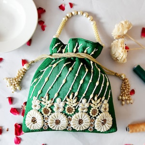 Designer Zardosi Work Potli, handwerk dames bruiloft polstas, tas bruidsmeisjes trouwdag, cadeau voor haar, gratis expreslevering