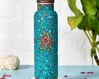 Copper Water Bottle: Stone Art, Ayurveda Health - Free Express Delivery