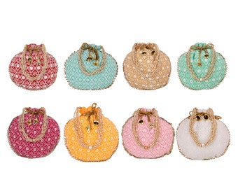200 Indian Embroidered Silk Potli Bags: Handmade Wedding Favor Gift