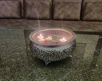 Handcrafted German Silver Urli: Indian Festive Bowl, Diwali Decor