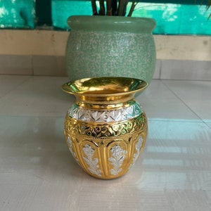 Goud en Duits verzilverde kalash-lota, zilveren minipot, kalash voor puja, diwali pooja kalash, pooja-accessoires, gratis expreslevering