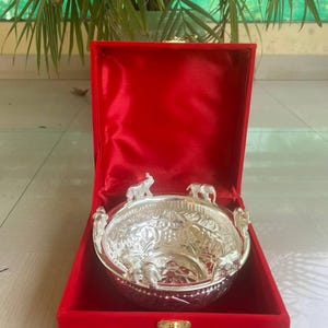 German Silver Walking Elephant Urli, SmallDesigner Decorative Urli Bowl For Floating Candle/Diwali Decor/Gifting Urli, Free Express Delivery