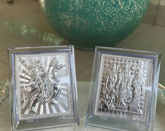 999 Silver Plated Ganesha & Hanuman Photo Frame - Religious Gift