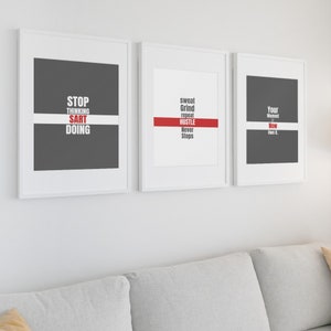 Ensemble de 3 citations de motivation imprimables pour l&#39;art mural. Design moderne et élégant. Idéal pour bureau ou salle de sport. Conception numérique Art