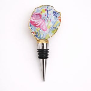 Watercolor Ocean Oyster Shell Wine Stopper – Gold Rim