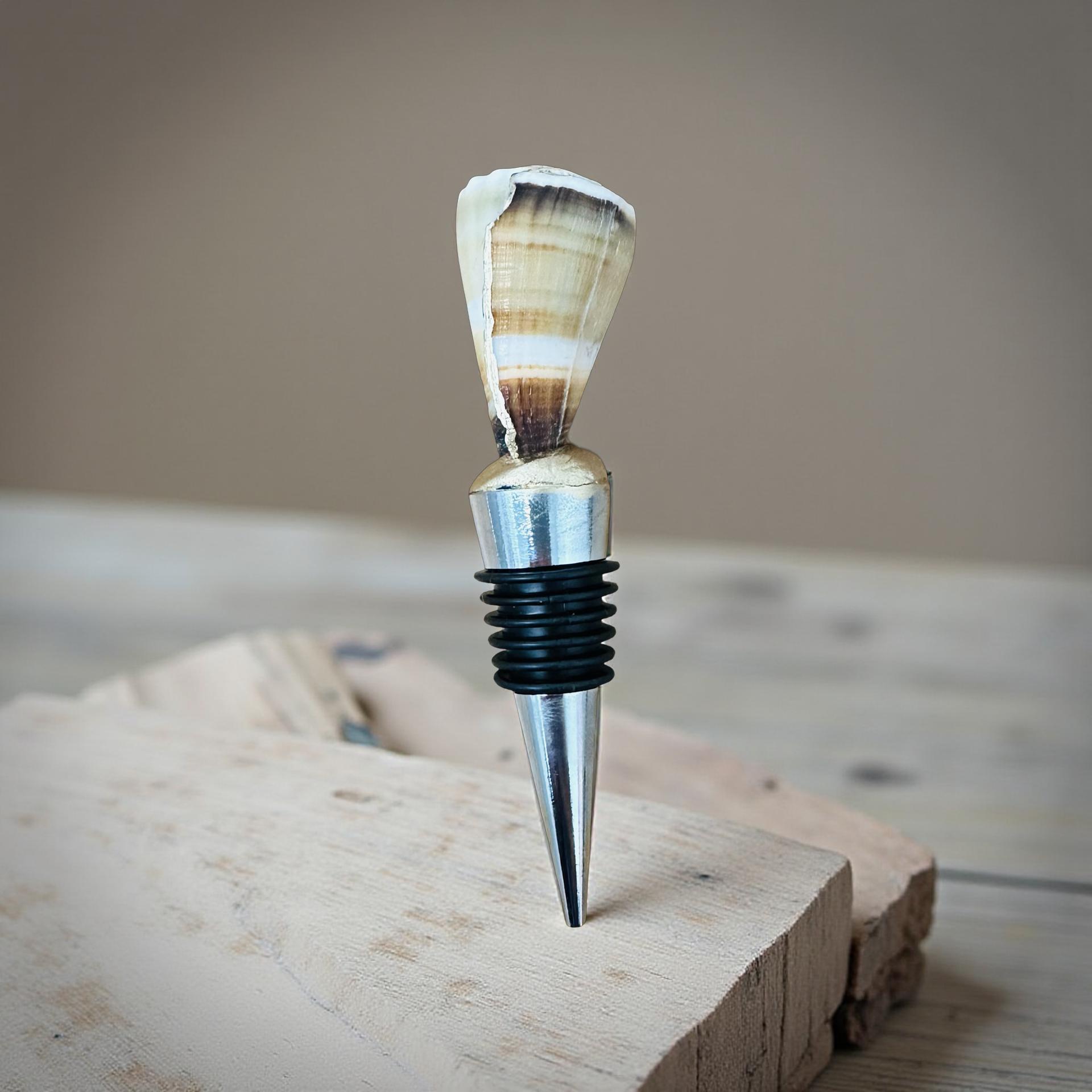 Striped Cone Shell Wine Stopper – Gold Base