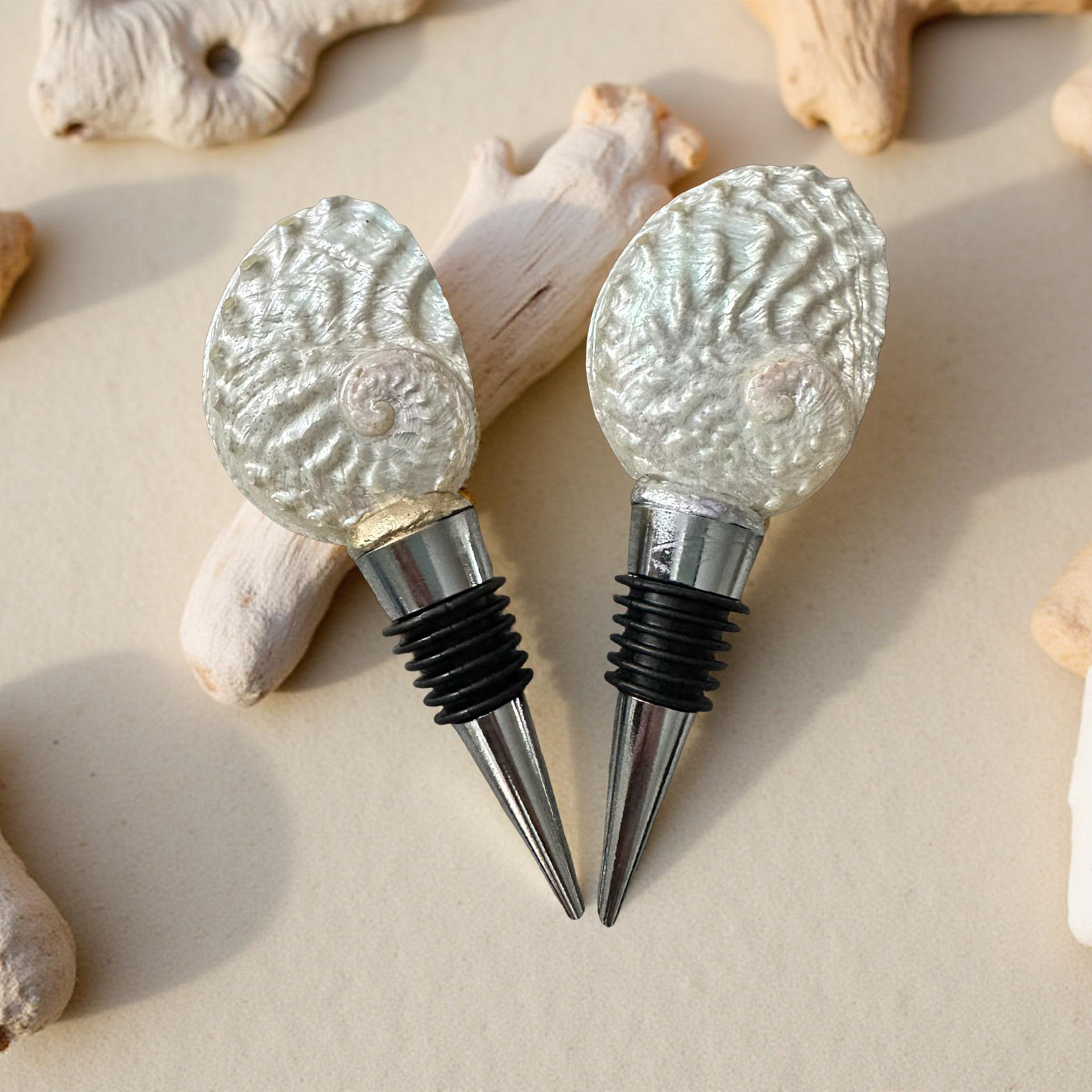 White Abalone Wine Stopper – Gold/Silver Rim - Thumbnail 3