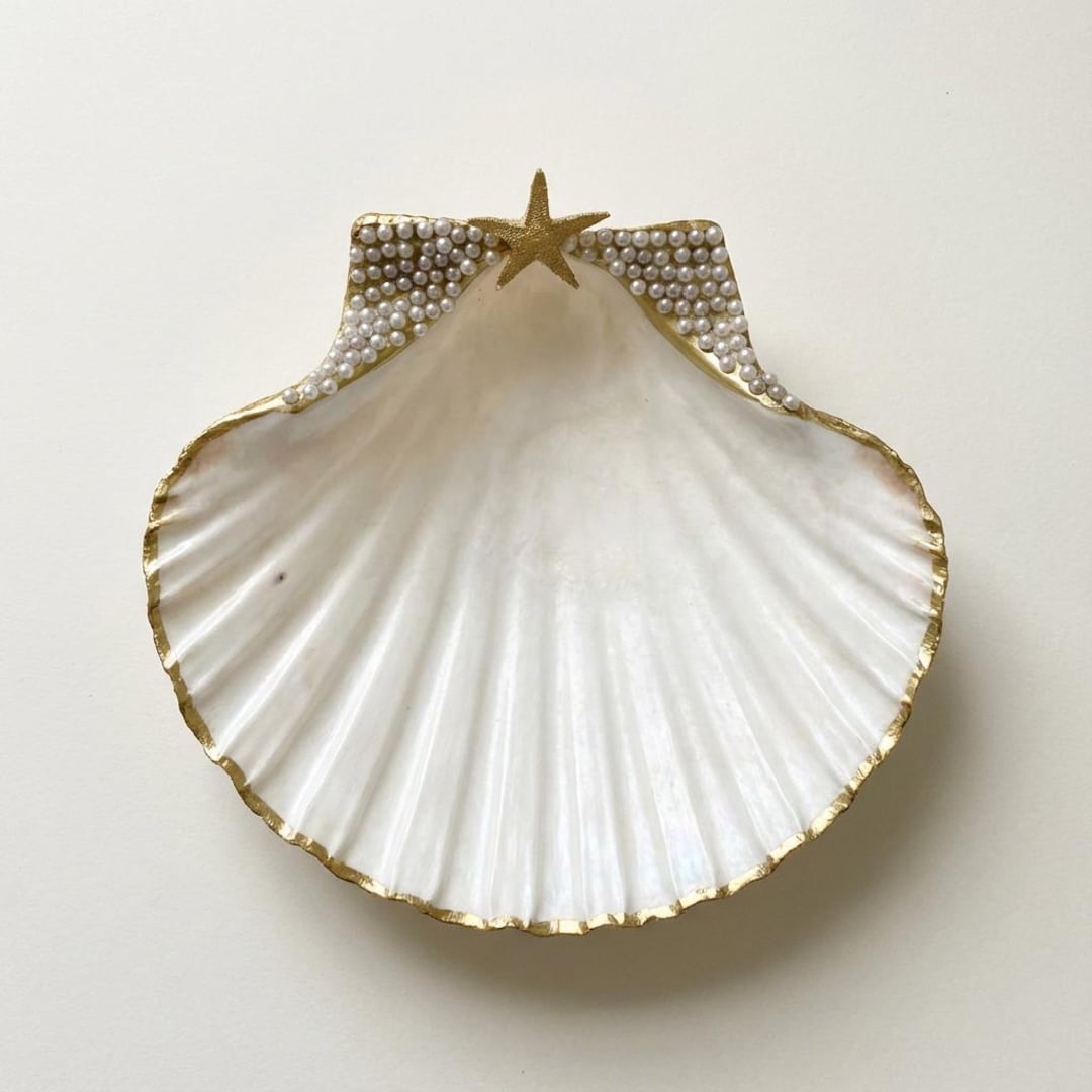 Shell Gold Rim Pearl Crest Scallop Shell Trinket Dish – Gold Rim - Etsy