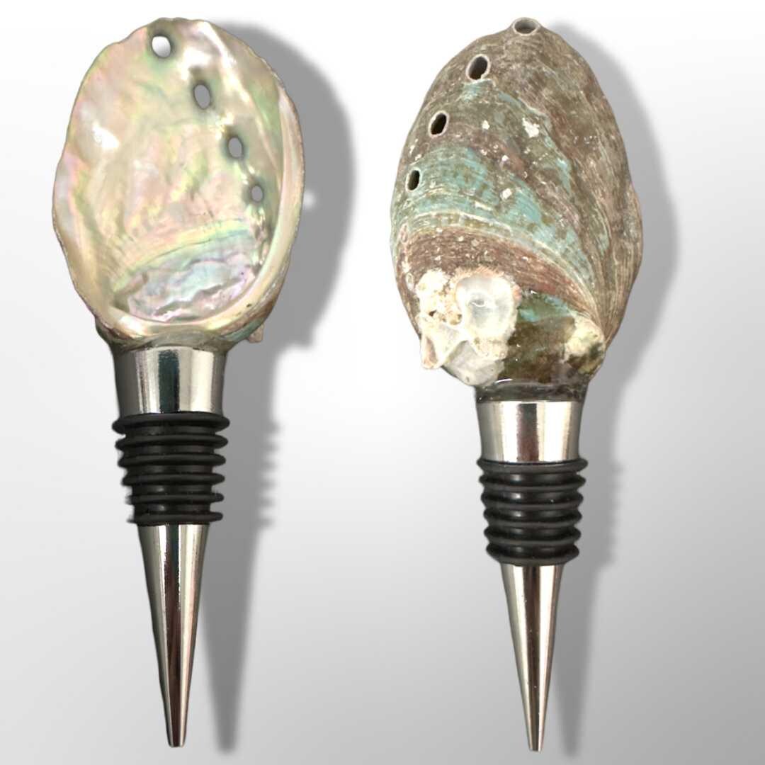 Iridescent Abalone Shell Wine Stoppers – Mother-of-Pearl Coastal Bar Gift - Image 1