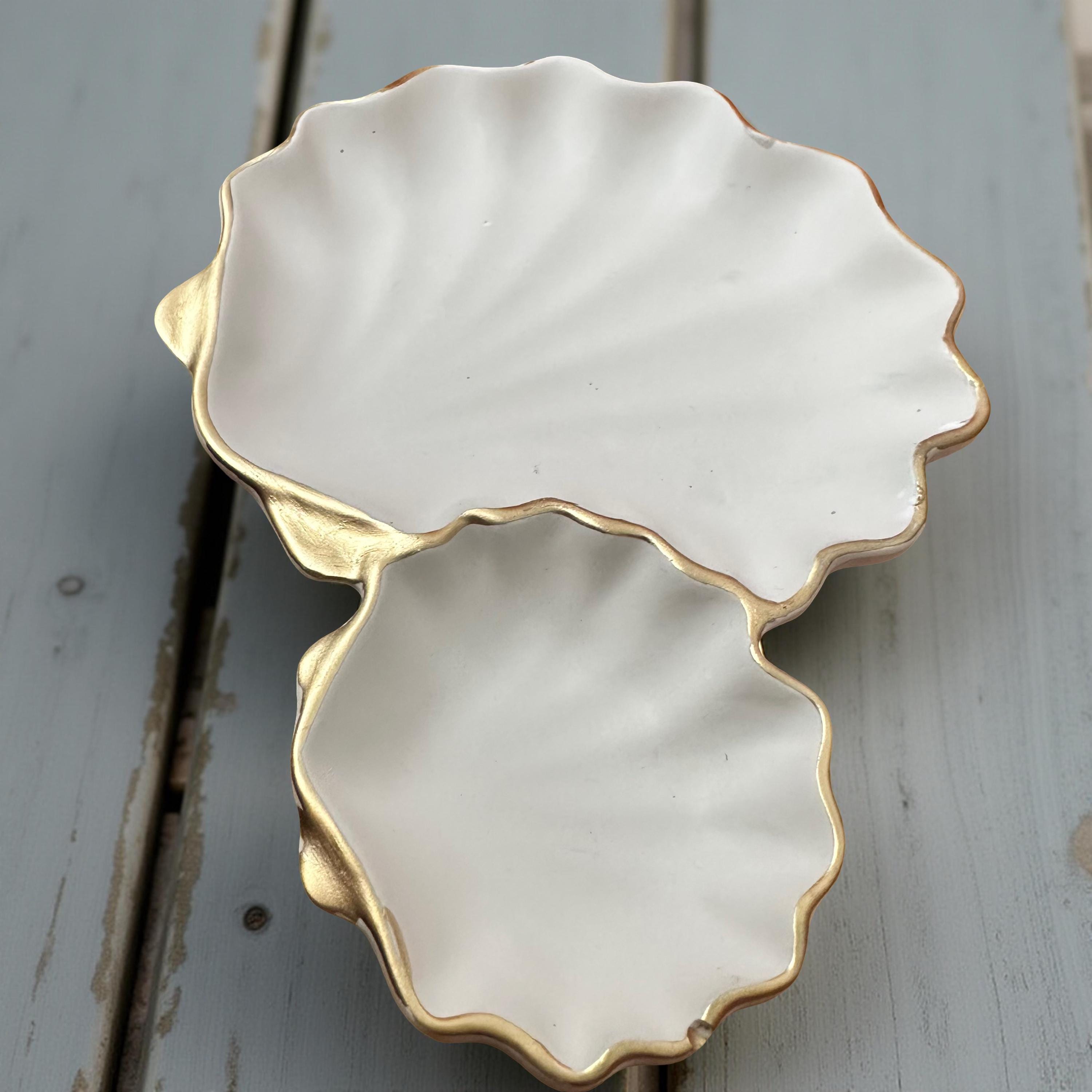 Golden Shore Scallop Duo Serving Dish: Coastal Decor - Thumbnail 2