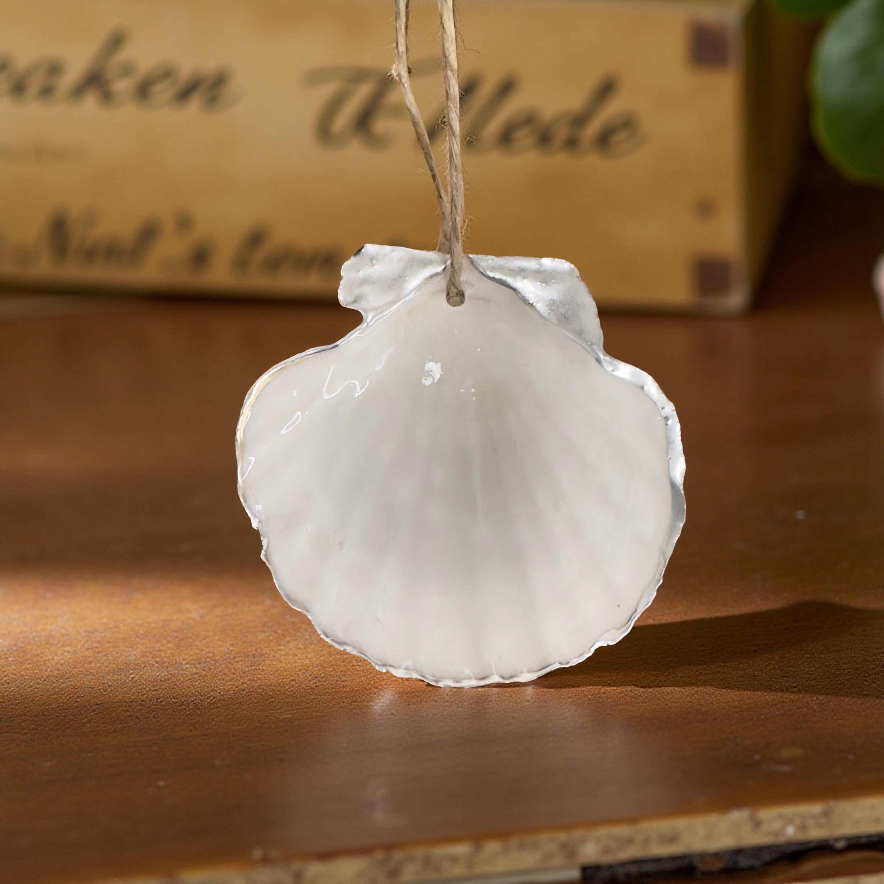 White & Metallic Scallop Shell Ornament – Silver or Gold Rim | Coastal Christmas Décor | Handmade - Thumbnail 6