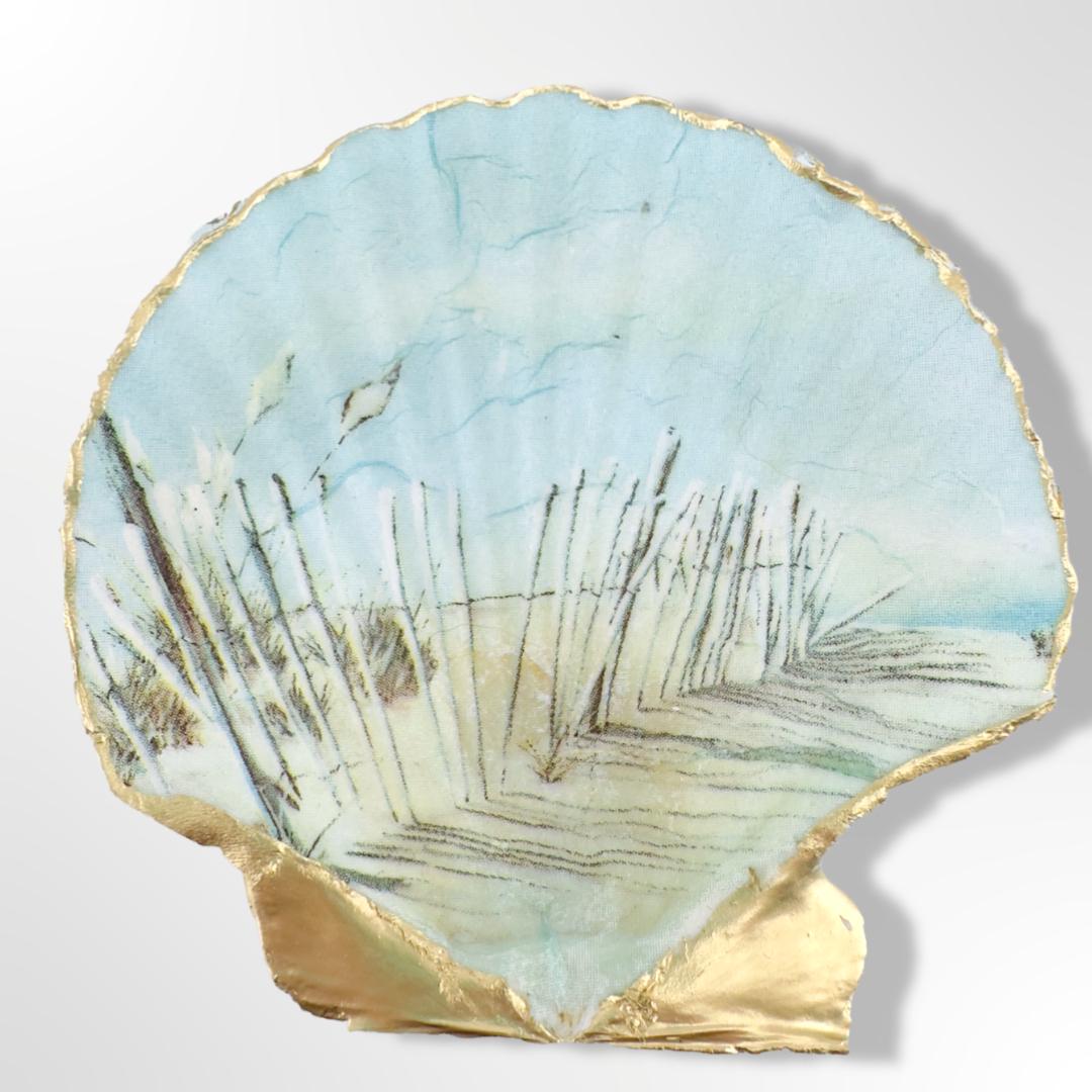 Sea-Foam Scallop Shell Trinket Dish – Gold Rim - Thumbnail 2