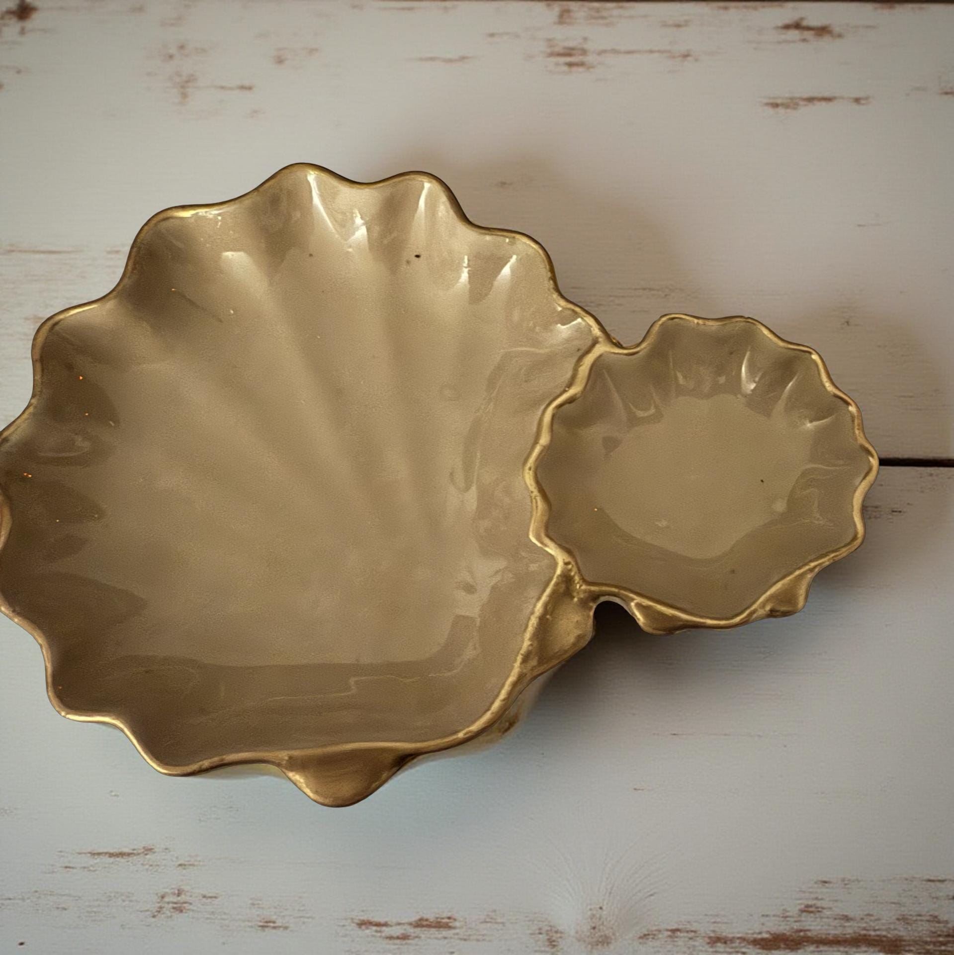 Golden Shore Scallop Duo Serving Dish: Coastal Decor - Thumbnail 3