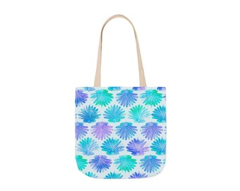 Polyester Canvas Tote Bag, All-Over Floral Print, Beach Shopping Accessory