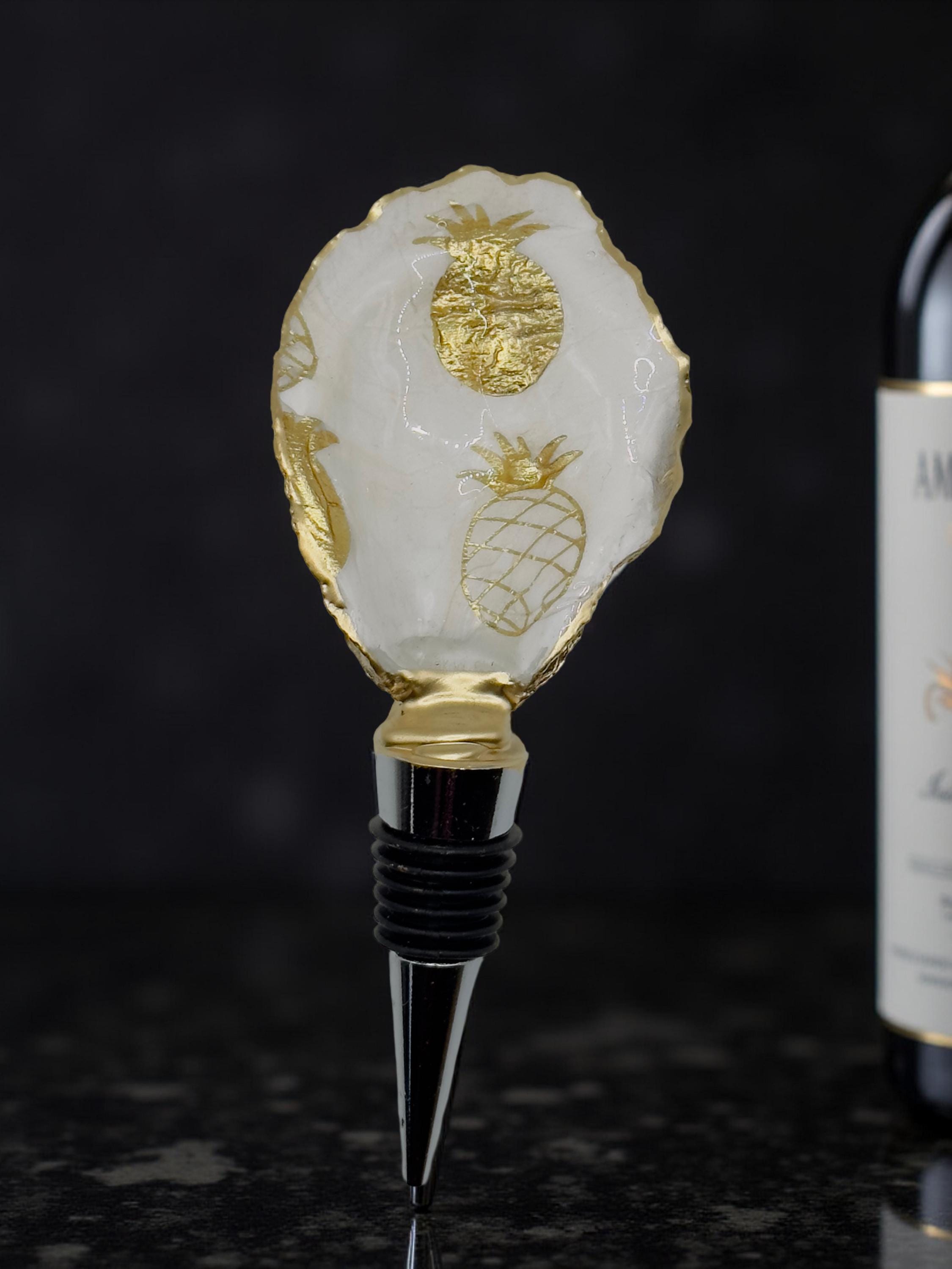 Pineapple Oyster Shell Wine Stopper: Hand-Gilded Coastal Decor - Thumbnail 3