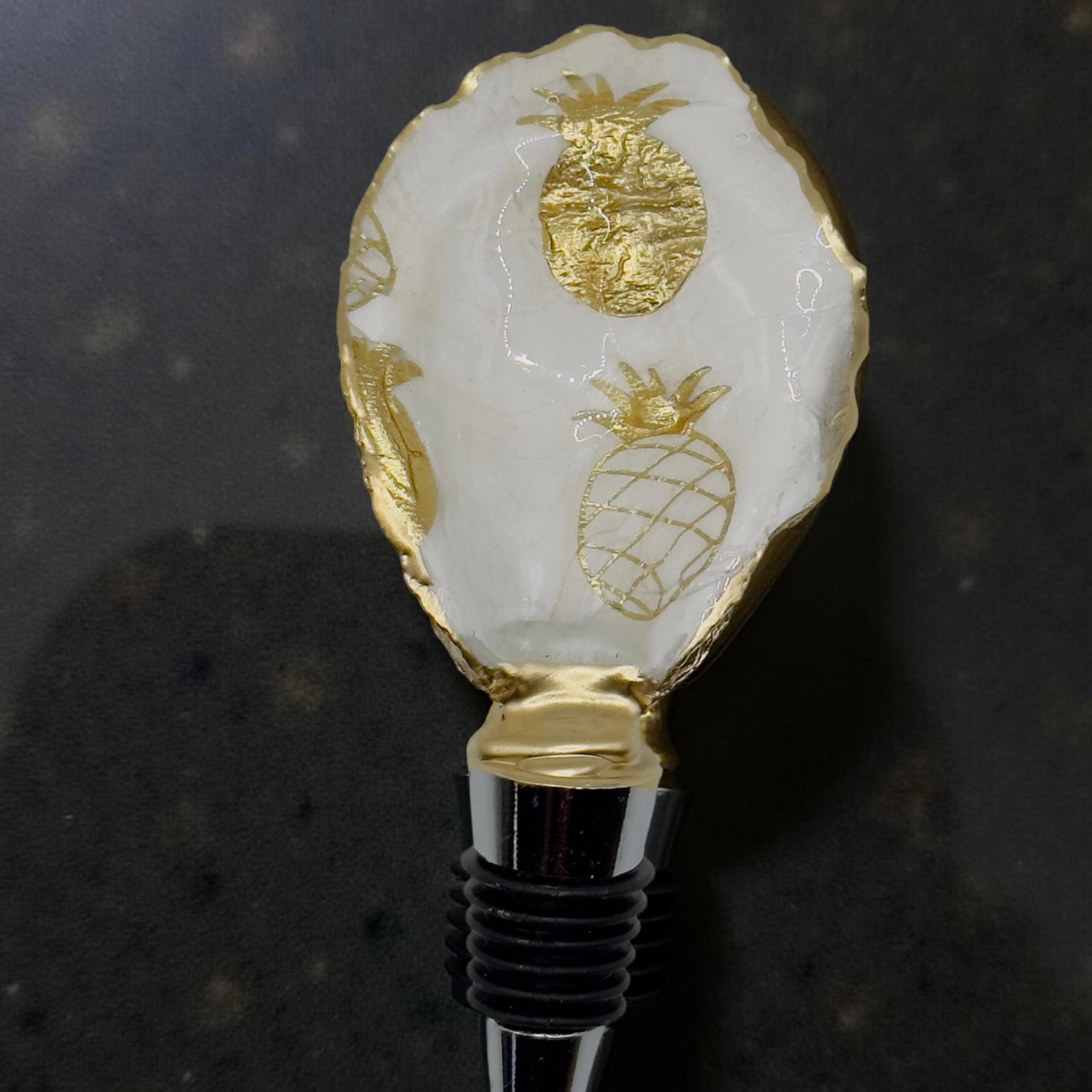 Pineapple Oyster Shell Wine Stopper: Hand-Gilded Coastal Decor - Thumbnail 2