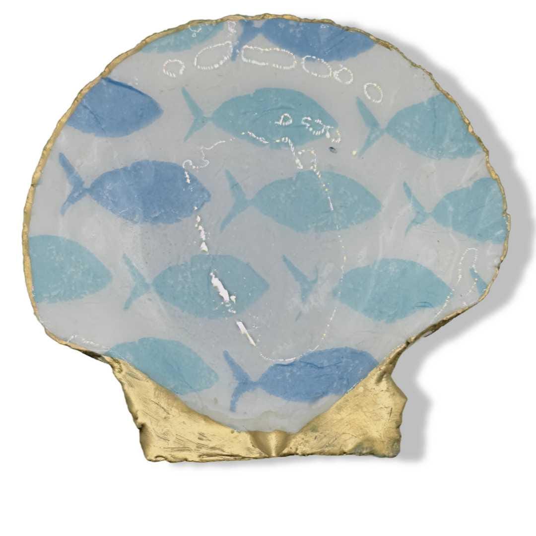 Scallop Shell Soap Dish: Gold Gilded Fish Decoupage - Thumbnail 3