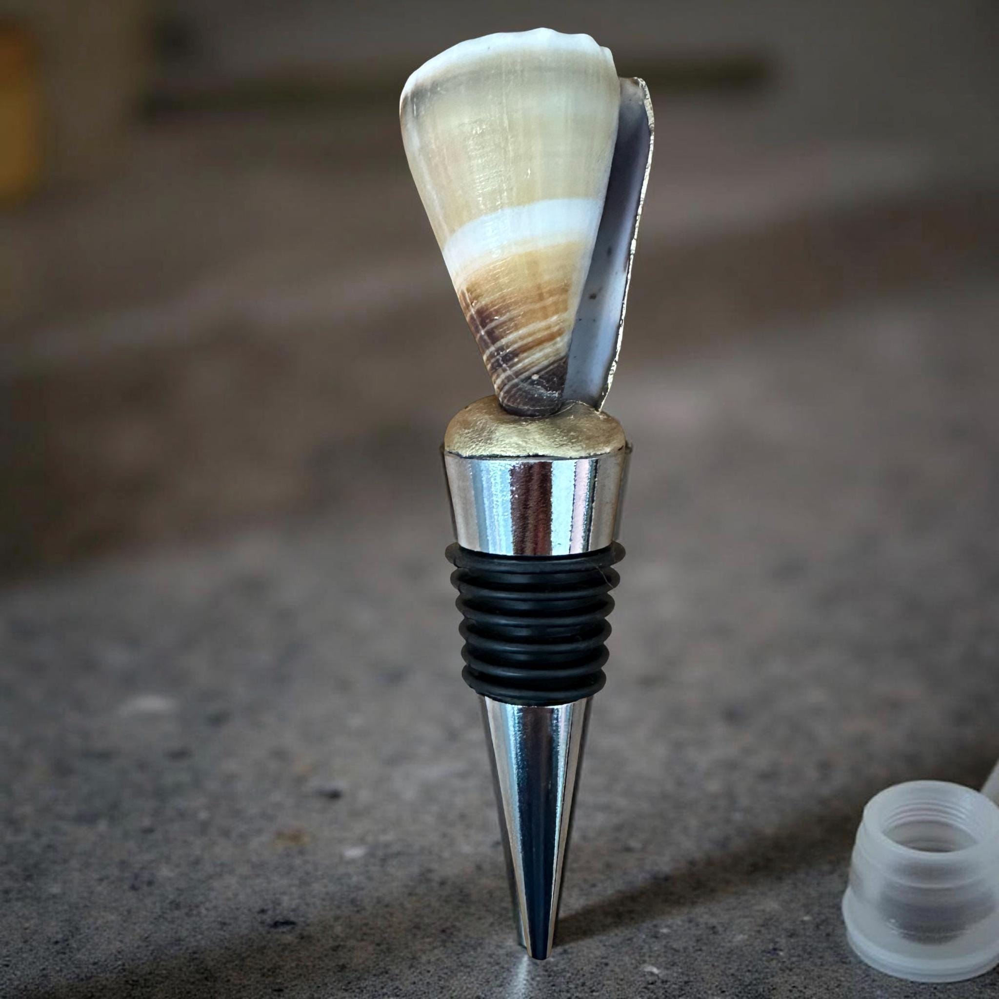 Striped Cone Shell Wine Stopper – Gold Base - Thumbnail 3
