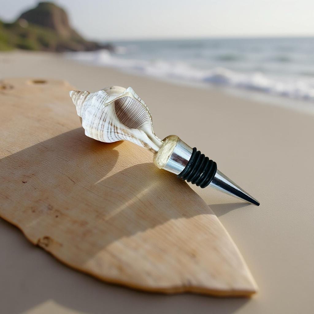 Striped Whelk Shell Wine Stopper – Gold Trim
