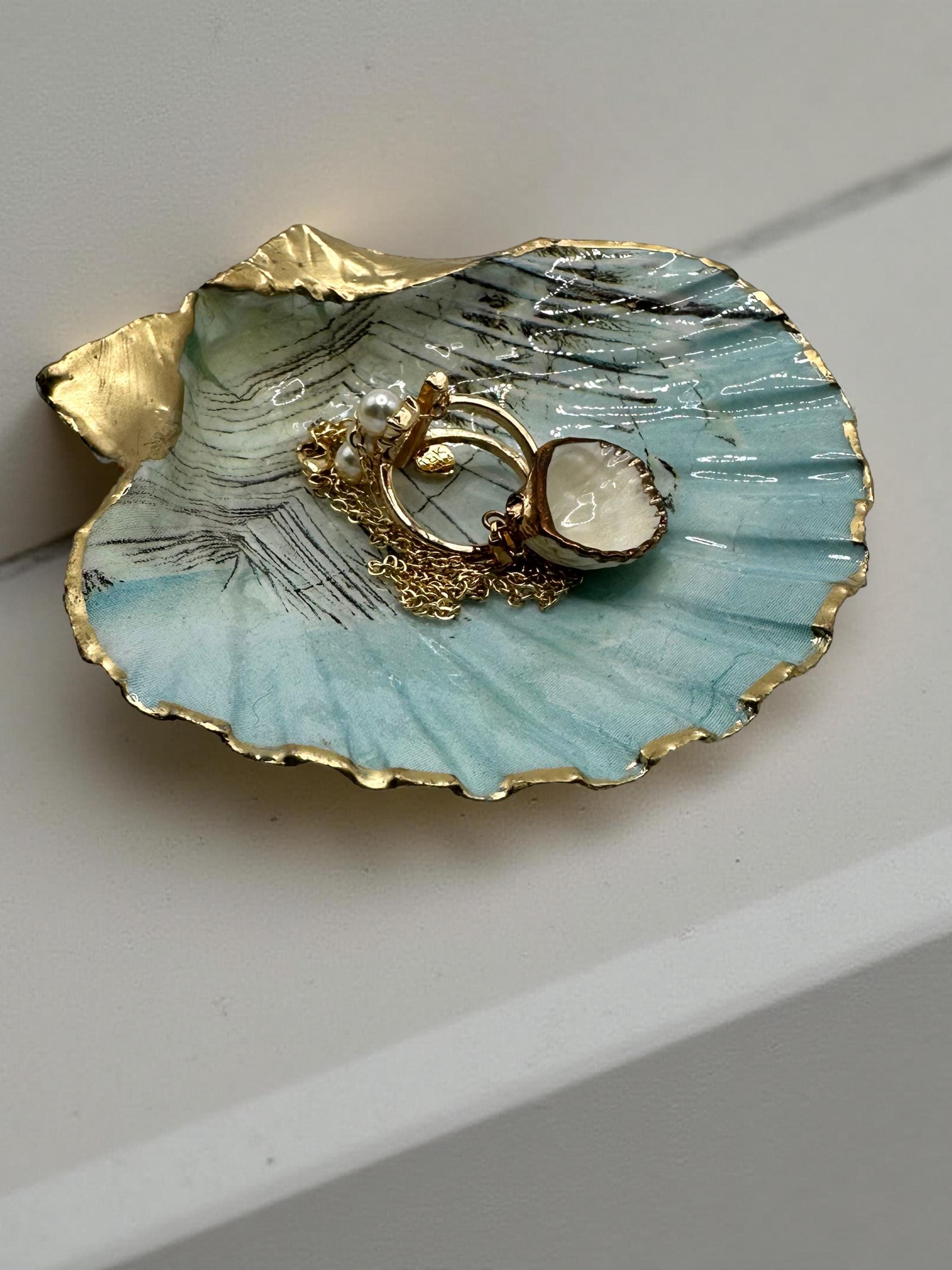 Sea-Foam Scallop Shell Trinket Dish – Gold Rim - Image 1
