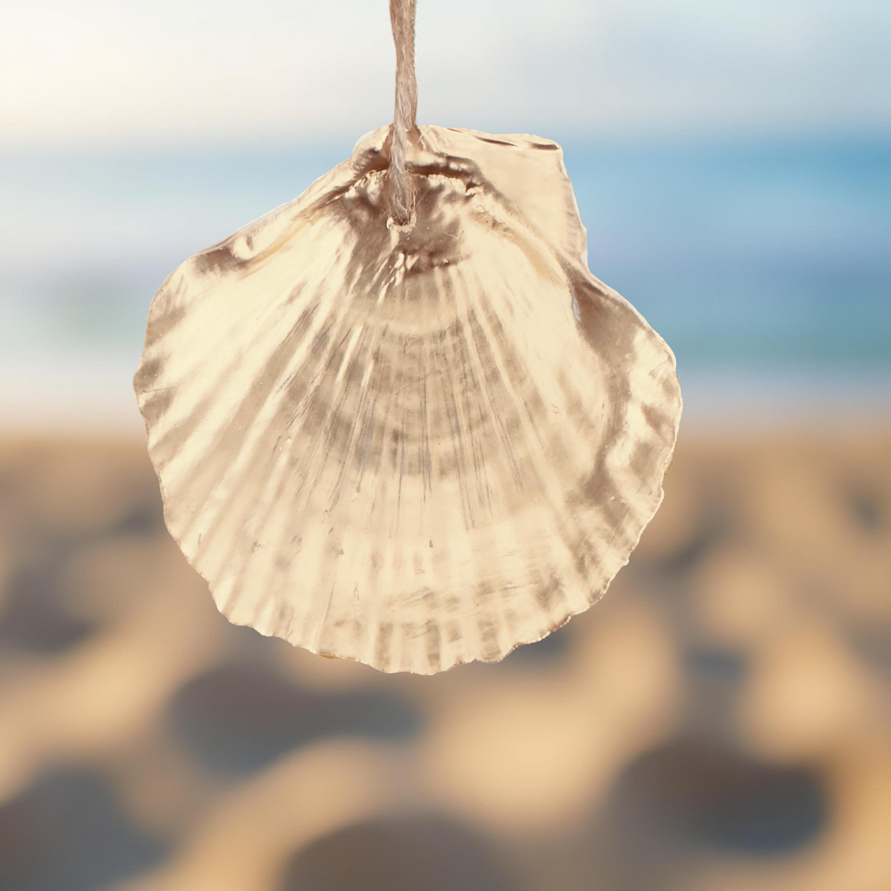 White & Metallic Scallop Shell Ornament – Silver or Gold Rim | Coastal Christmas Décor | Handmade - Thumbnail 7